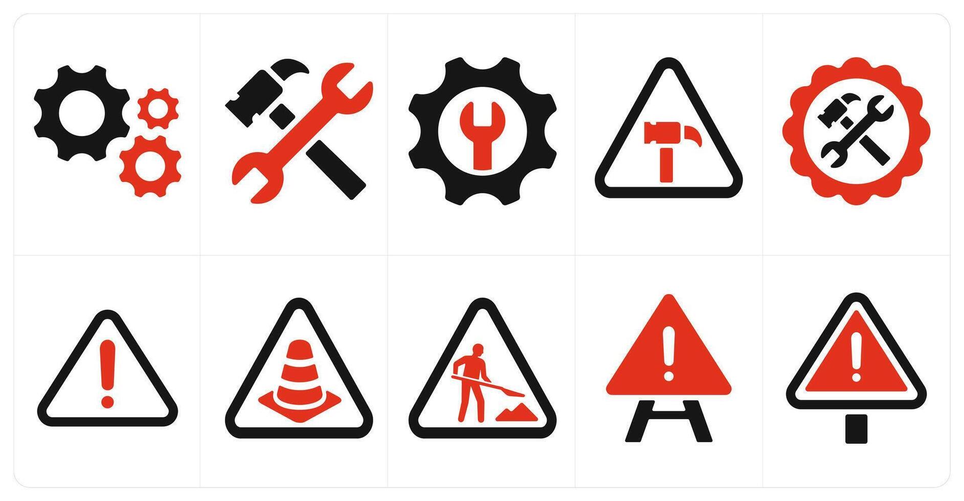 A set of 10 underconstruction icons as settings, repair tools, tools vector