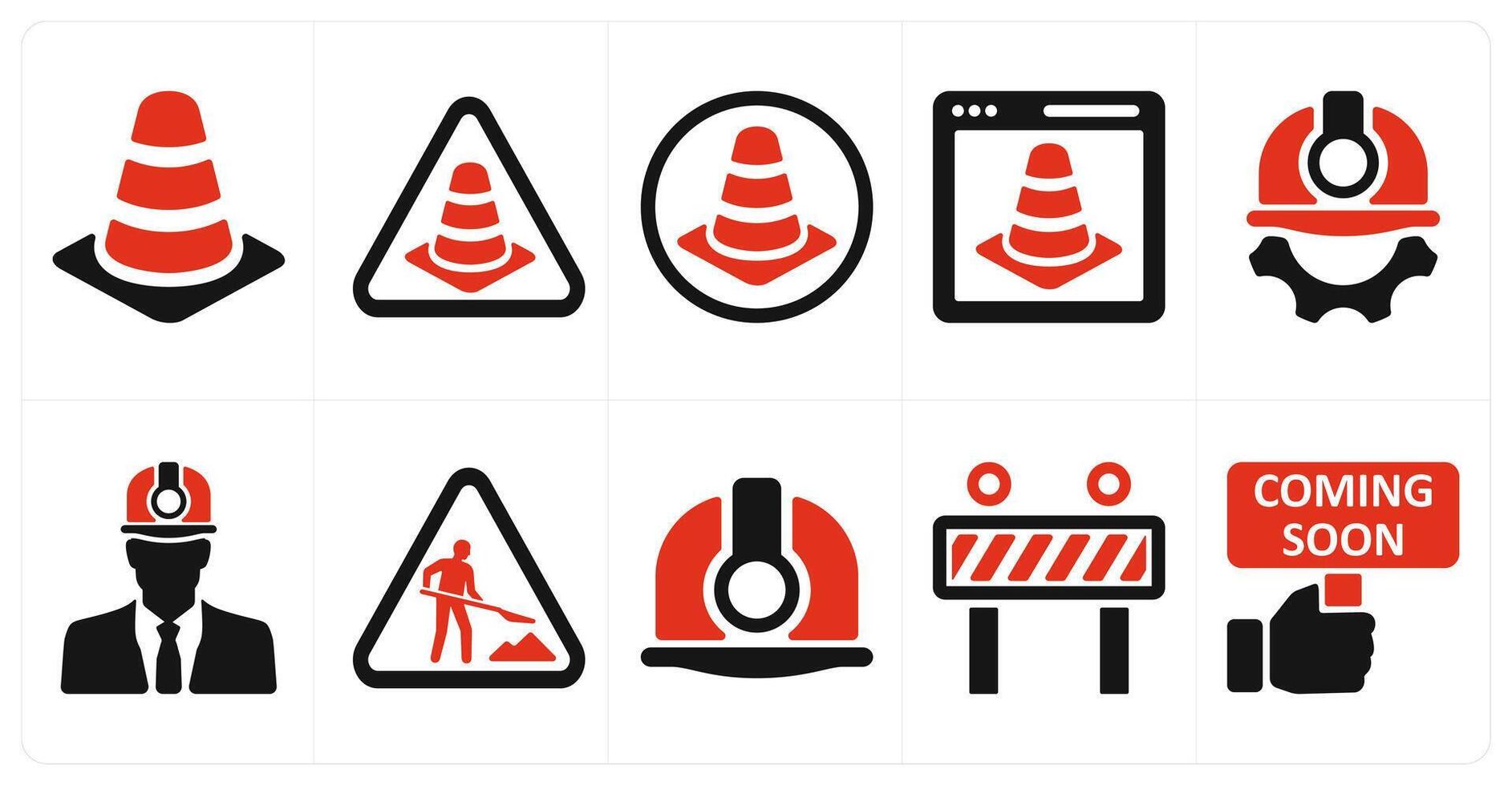 A set of 10 underconstruction icons as traffic, cone, website maintenance vector