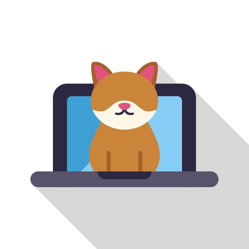 Cute cat appearing from laptop screen, working from home vector