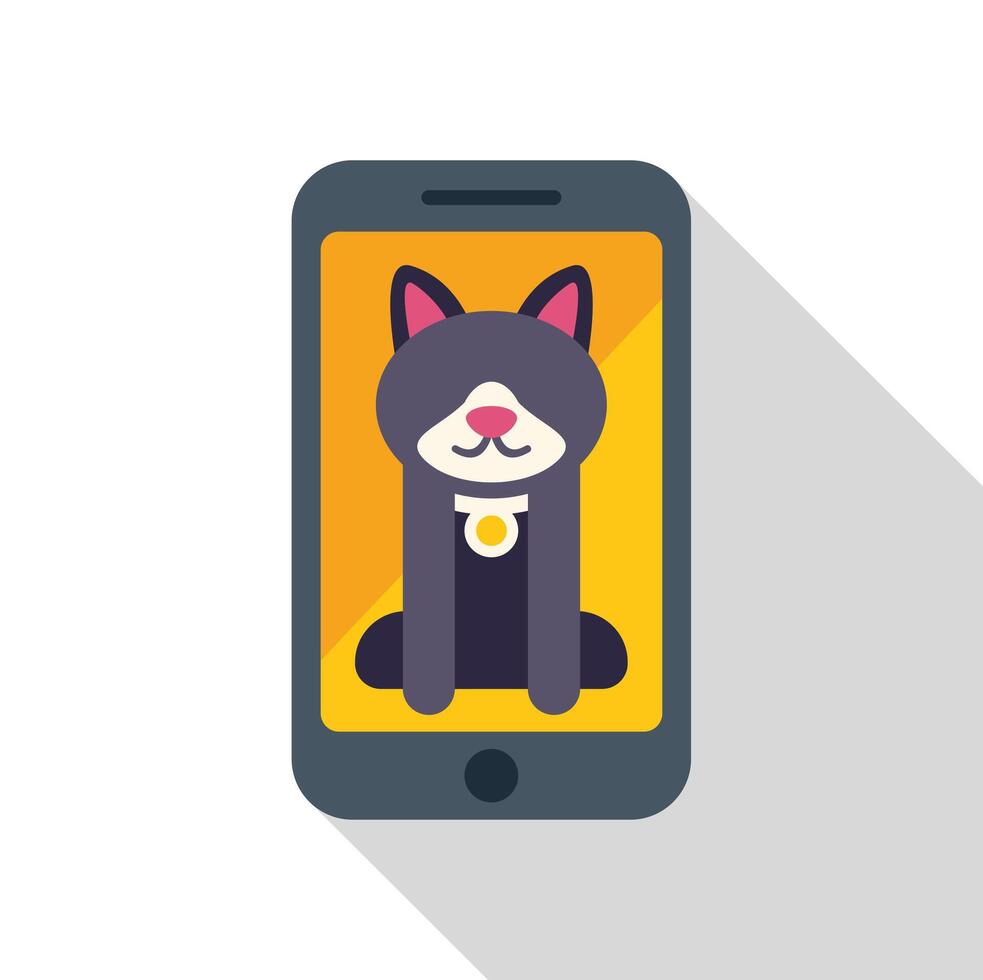 Black cat smiling on smartphone screen, pet owner sharing adorable picture vector