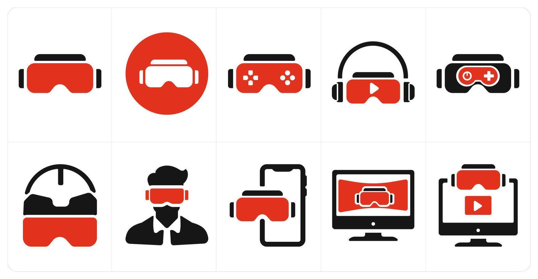 A set of 10 Virtual Reality icons as vr glaases, emotion, game vector