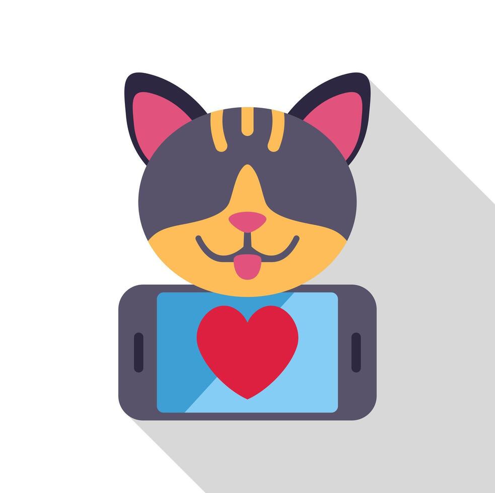 Cute cat showing love reaction with smartphone, expressing affection in digital age vector