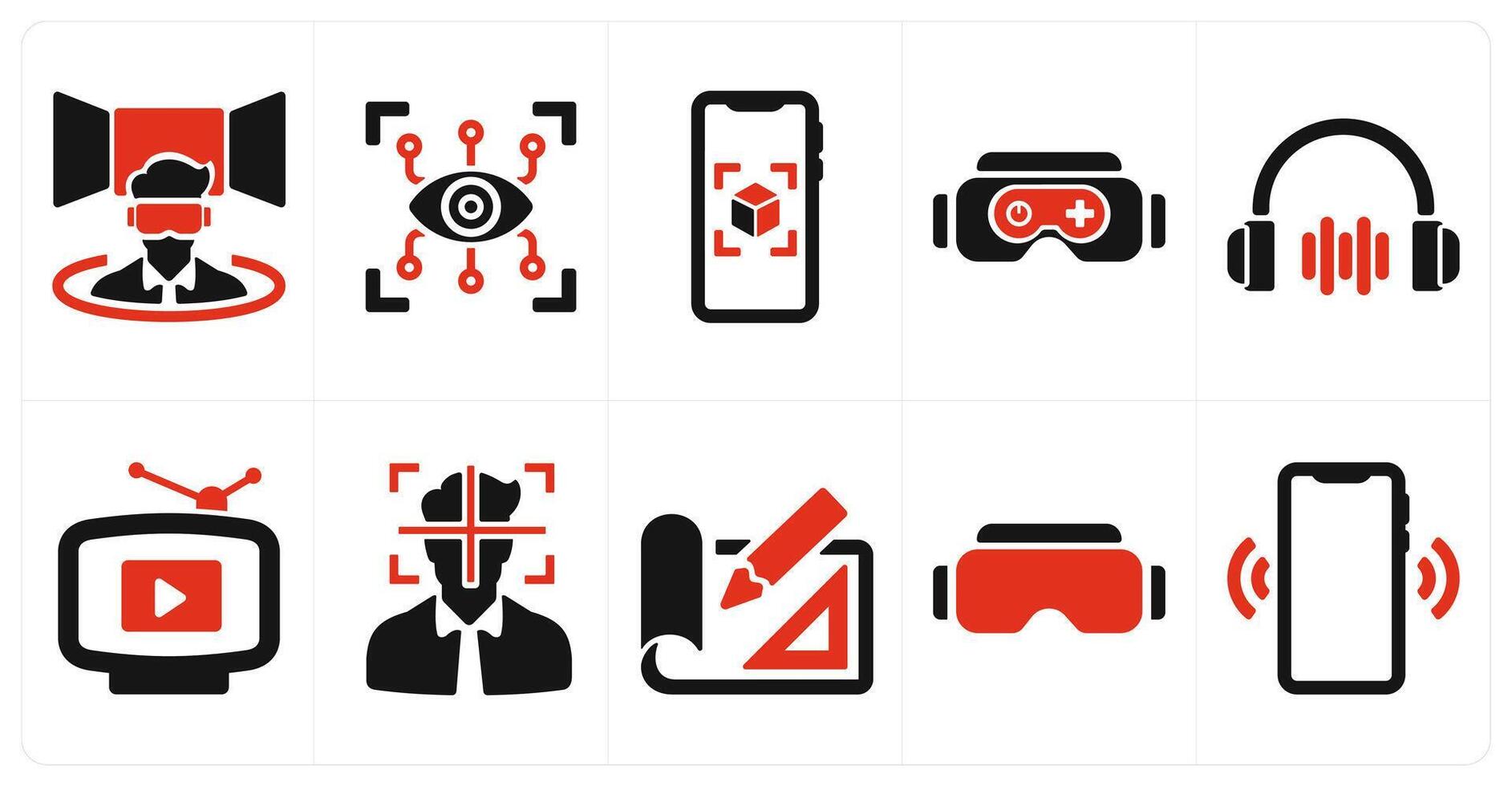 A set of 10 Virtual Reality icons as vr simulator, eye tap, virtual presentation vector