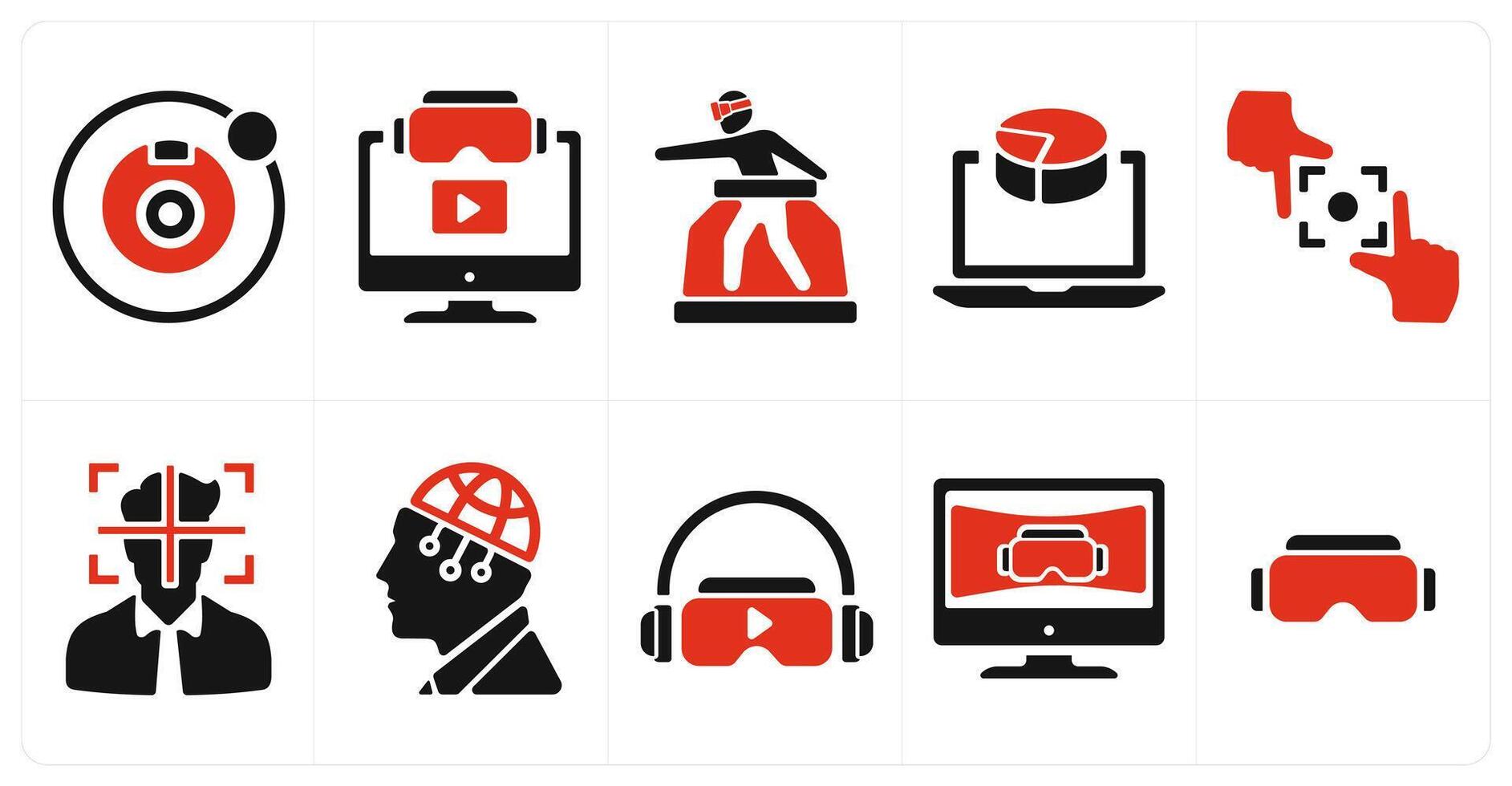 A set of 10 Virtual Reality icons as camera 360, 3d , vr platform vector