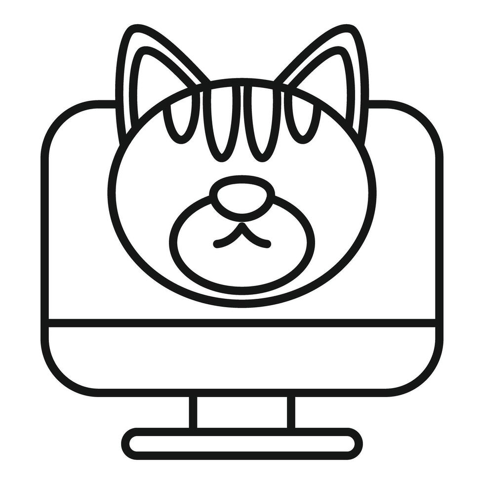 Cat face appearing on a computer monitor screen vector