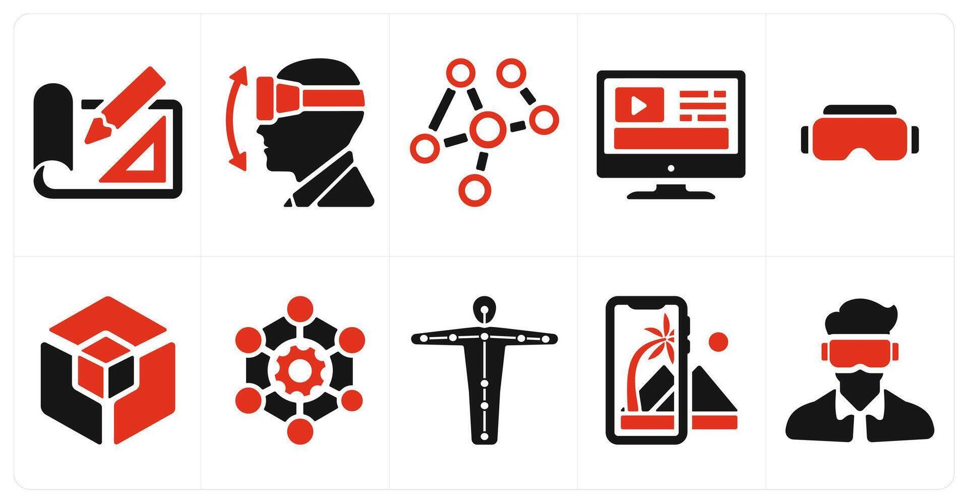 A set of 10 Virtual Reality icons as projection mapping, vr movements, interaction vector