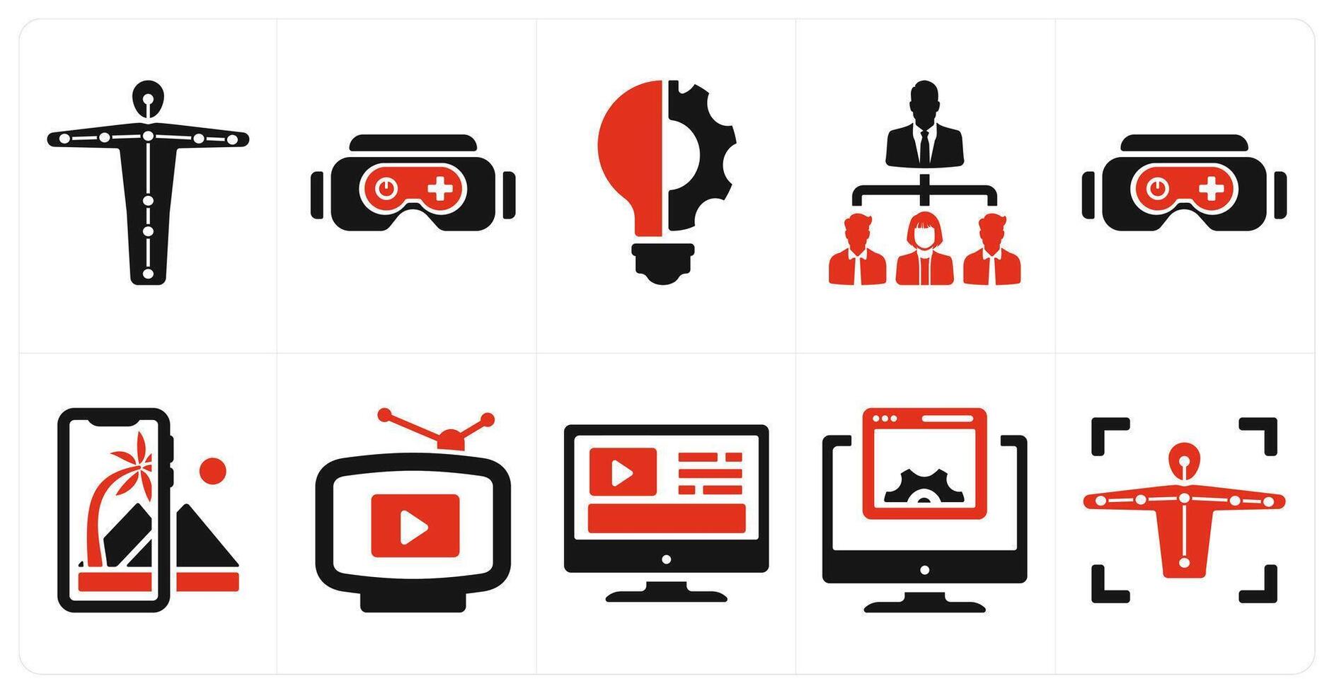 A set of 10 Virtual Reality icons as motion tracking, vr gaming, innovation vector