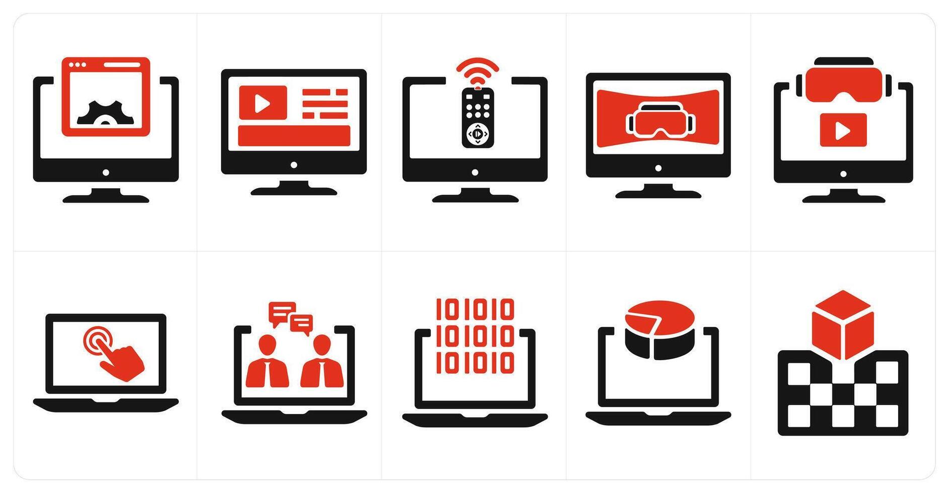 A set of 10 Virtual Reality icons as interface, content, control devices vector
