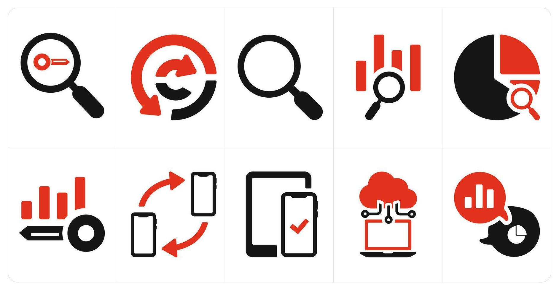 A set of 10 web marketing icons as keyword search, data analysis, magnifier vector