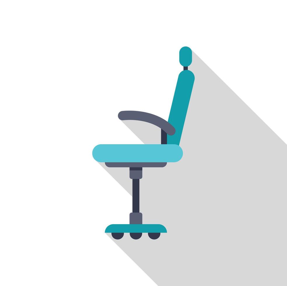 Modern teal office chair with wheels and armrests side view icon vector