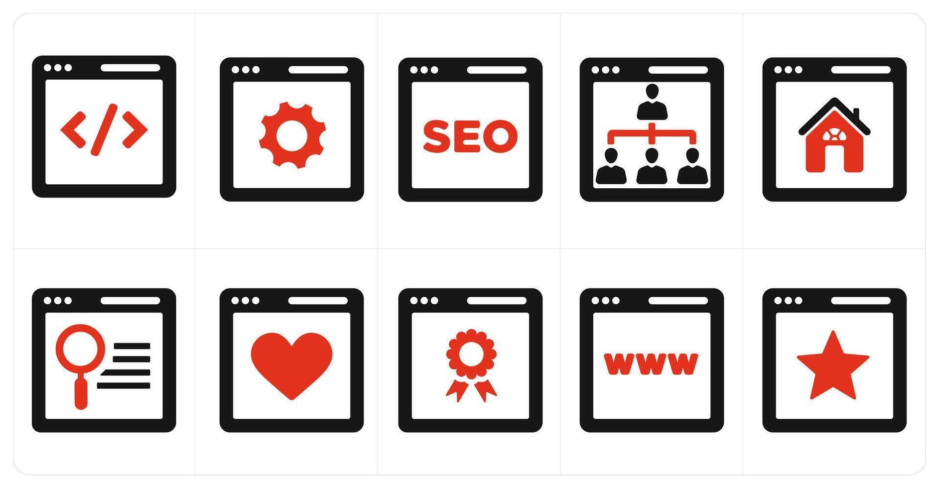 A set of 10 web marketing icons as programming, seo, hierarchy vector
