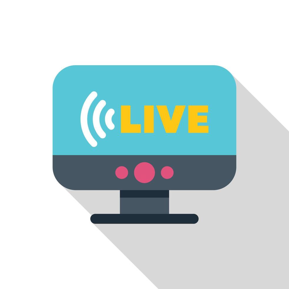 Live streaming video on desktop computer monitor with signal icon vector