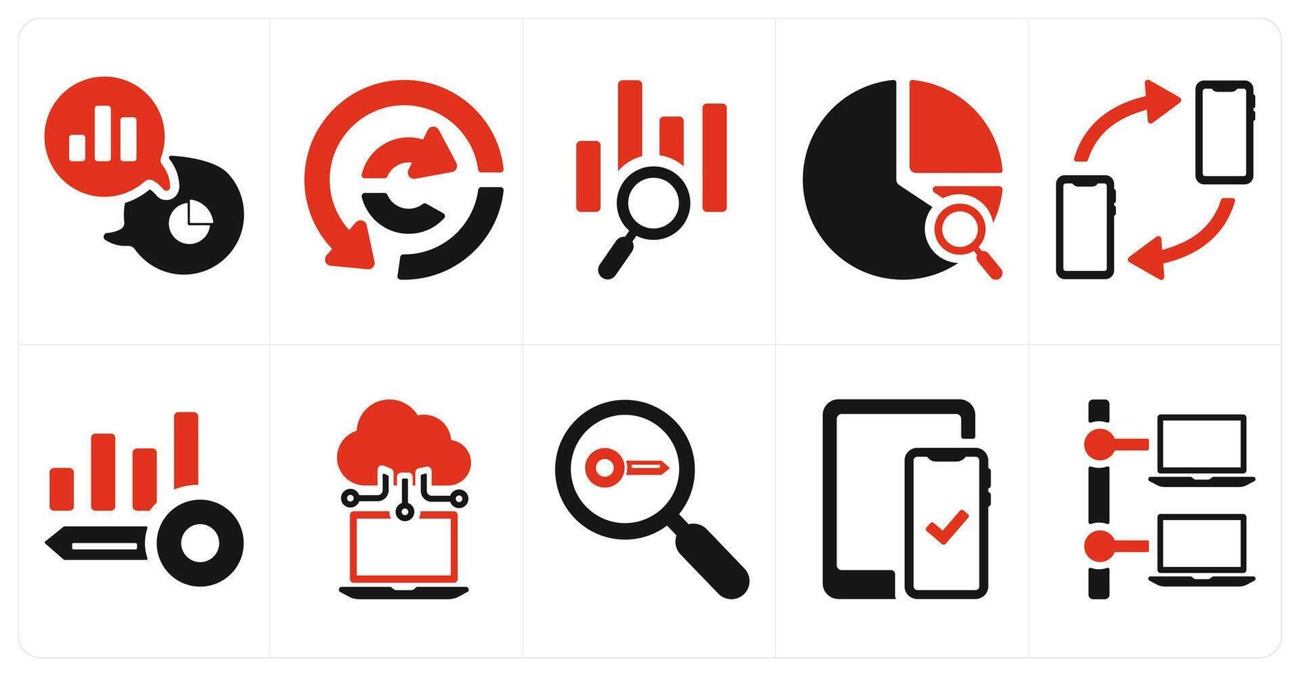 A set of 10 web marketing icons as statistics, data analysis, data search vector