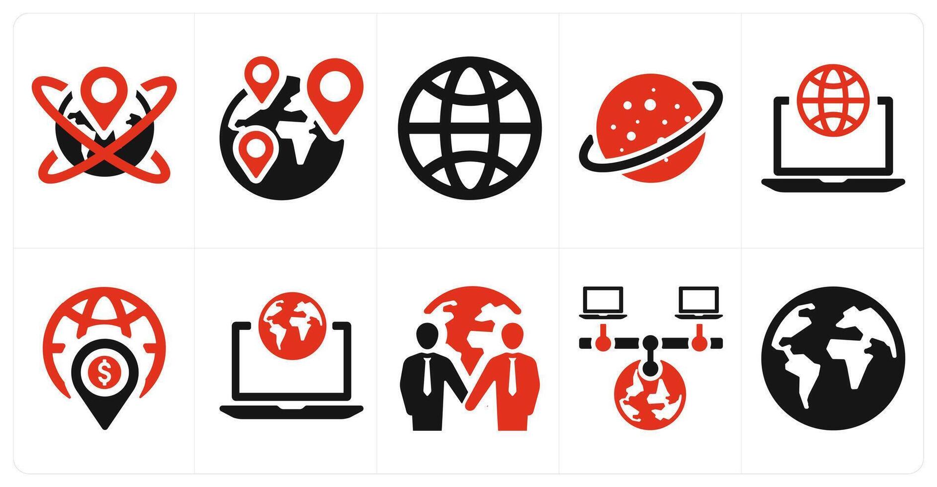 A set of 10 web marketing icons as global location, location, world vector