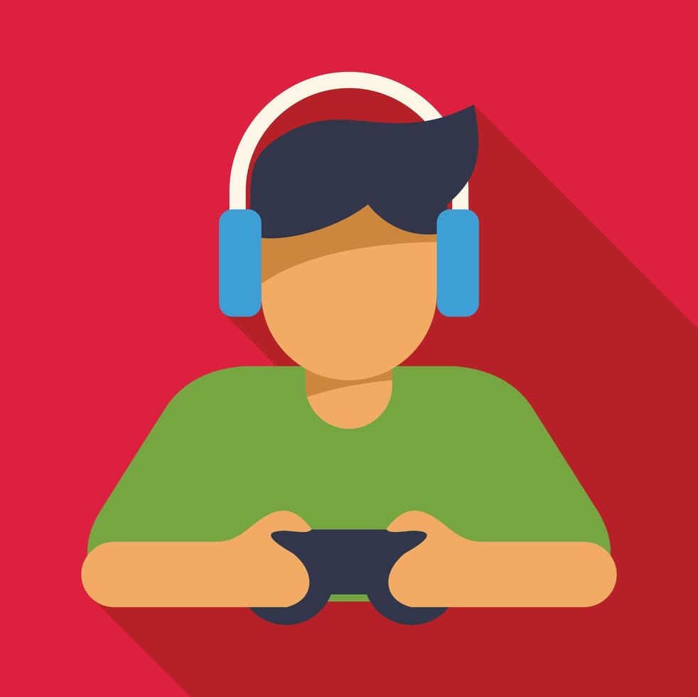 Gamer playing video games using headphones and controller vector
