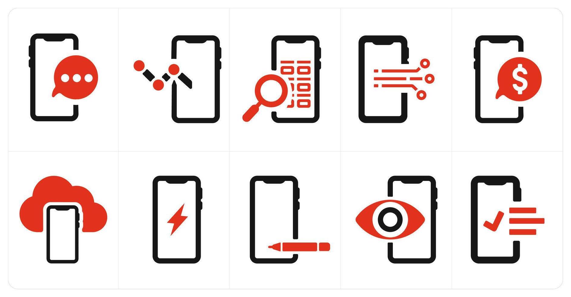 A set of 10 web marketing icons as mobile chat, mobile graph, mobile search vector