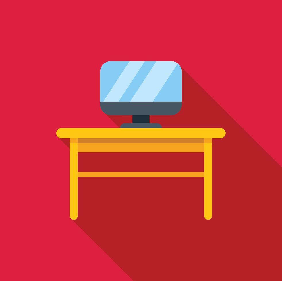Modern office desk with computer monitor displaying important data on red background vector