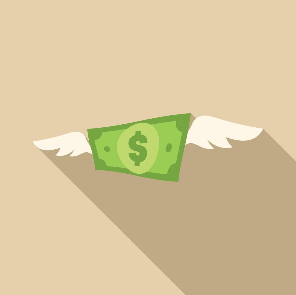 Dollar bill flying with wings representing easy money and financial freedom vector