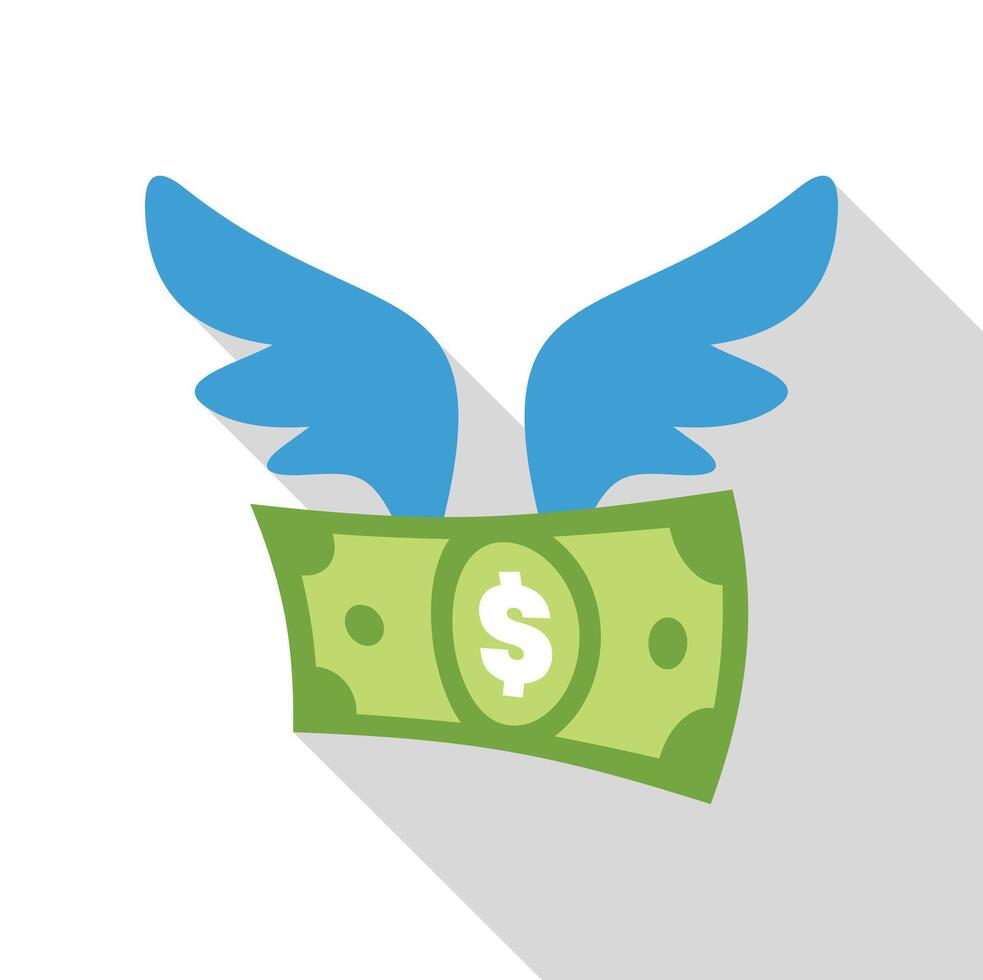 Money flying away with wings, fast cash transfer concept vector