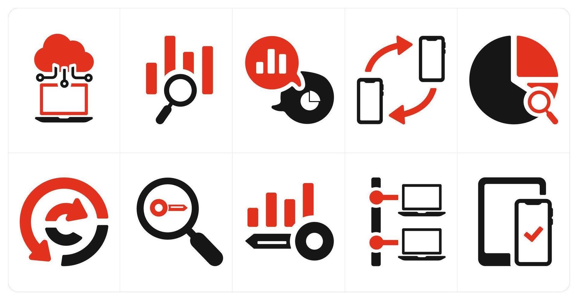 A set of 10 web marketing icons as cloud database, data search, statistics vector