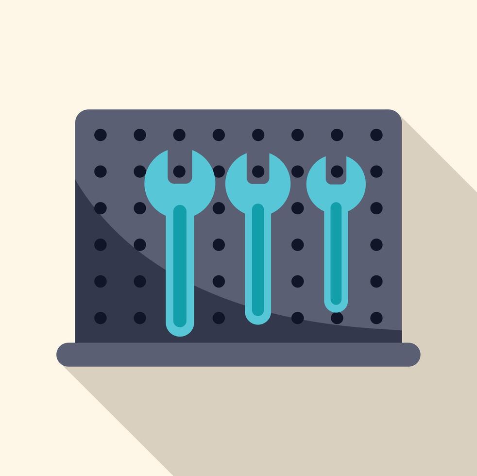 Wrenches hanging on a pegboard in workshop, organizing tools for efficiency vector