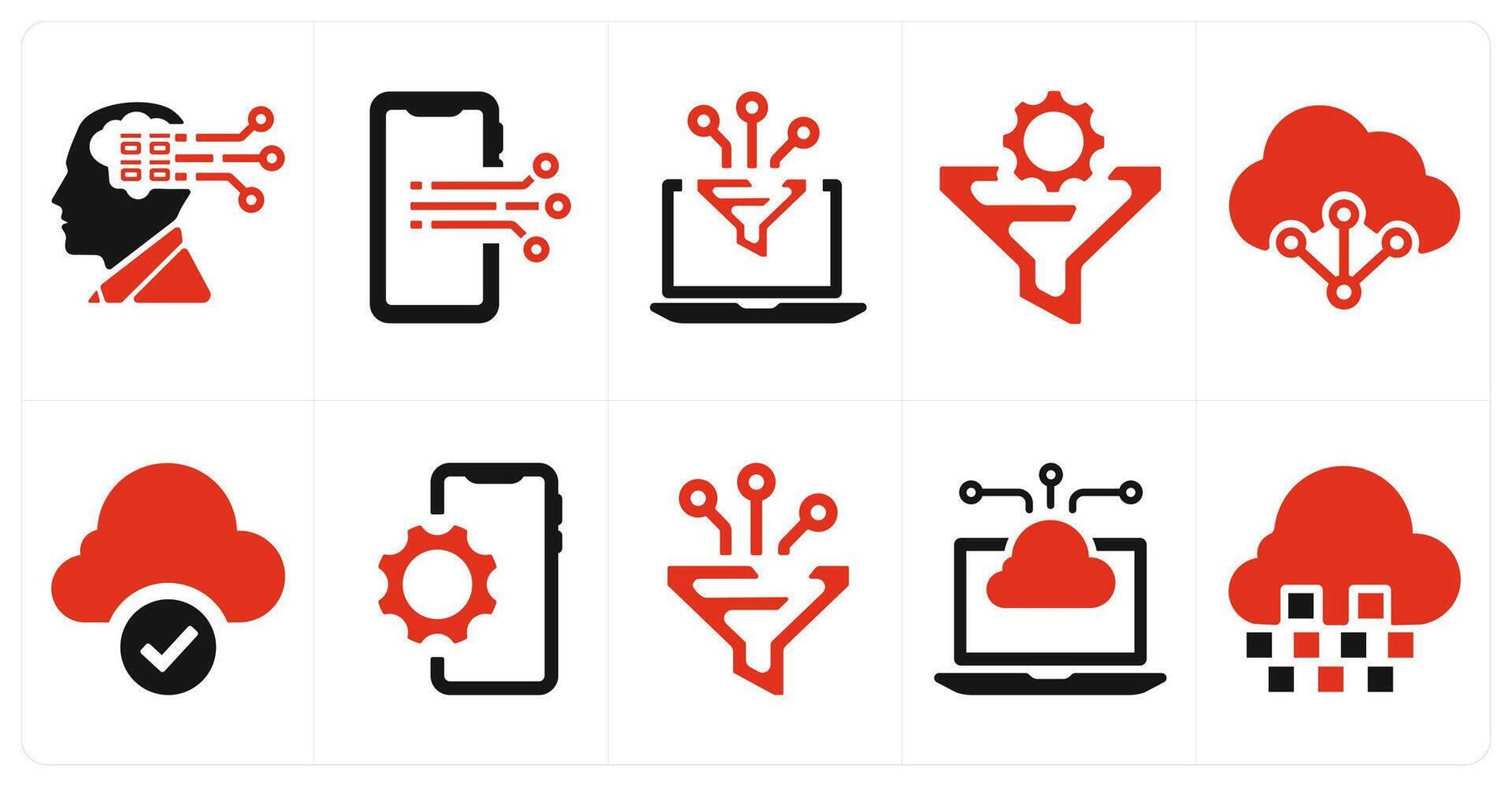 A set of 10 web marketing icons as technology, mobile technology, filter vector
