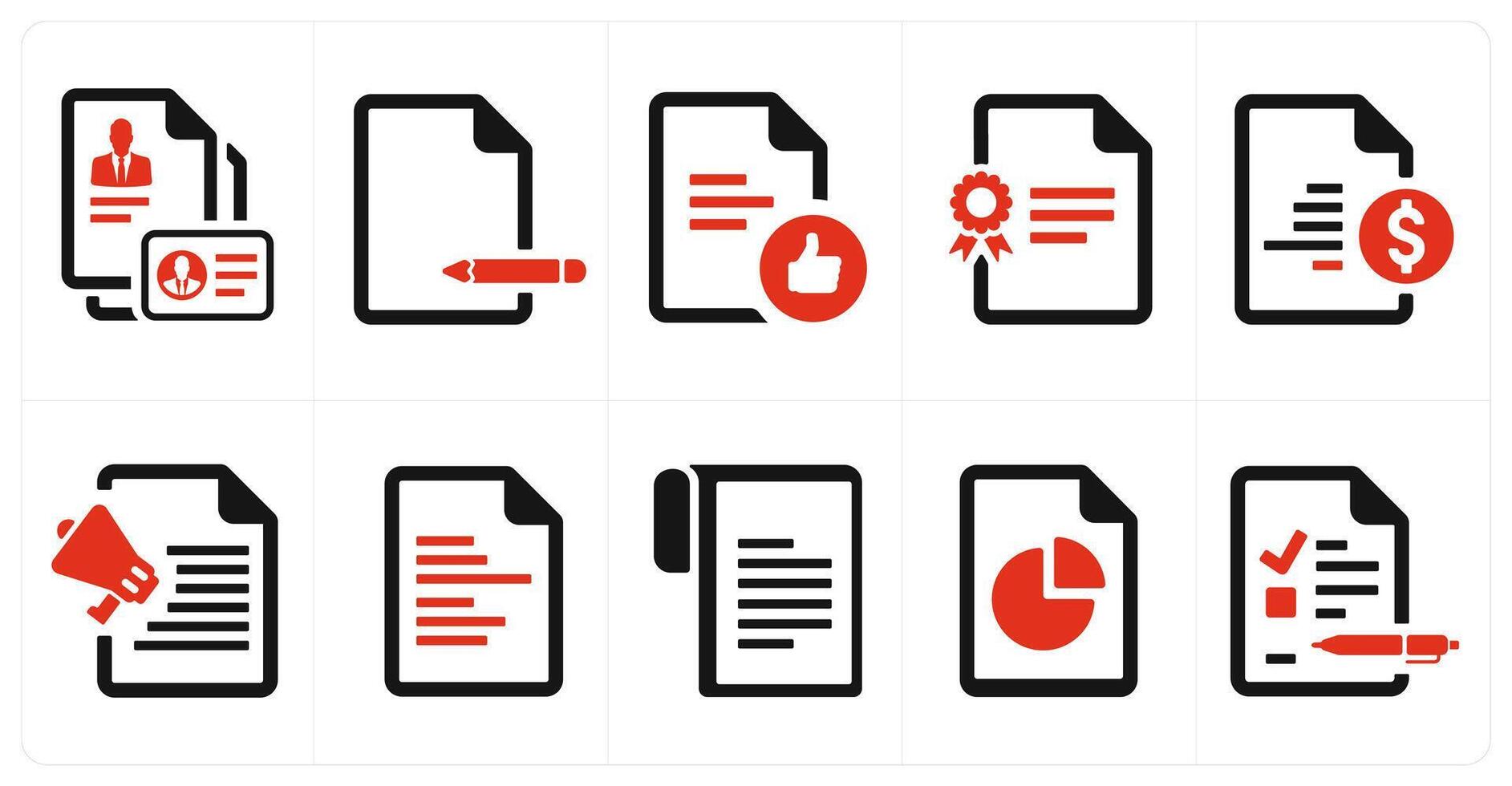 un conjunto de 10 web márketing íconos como identificación tarjeta, editar documento, aprobado documento vector
