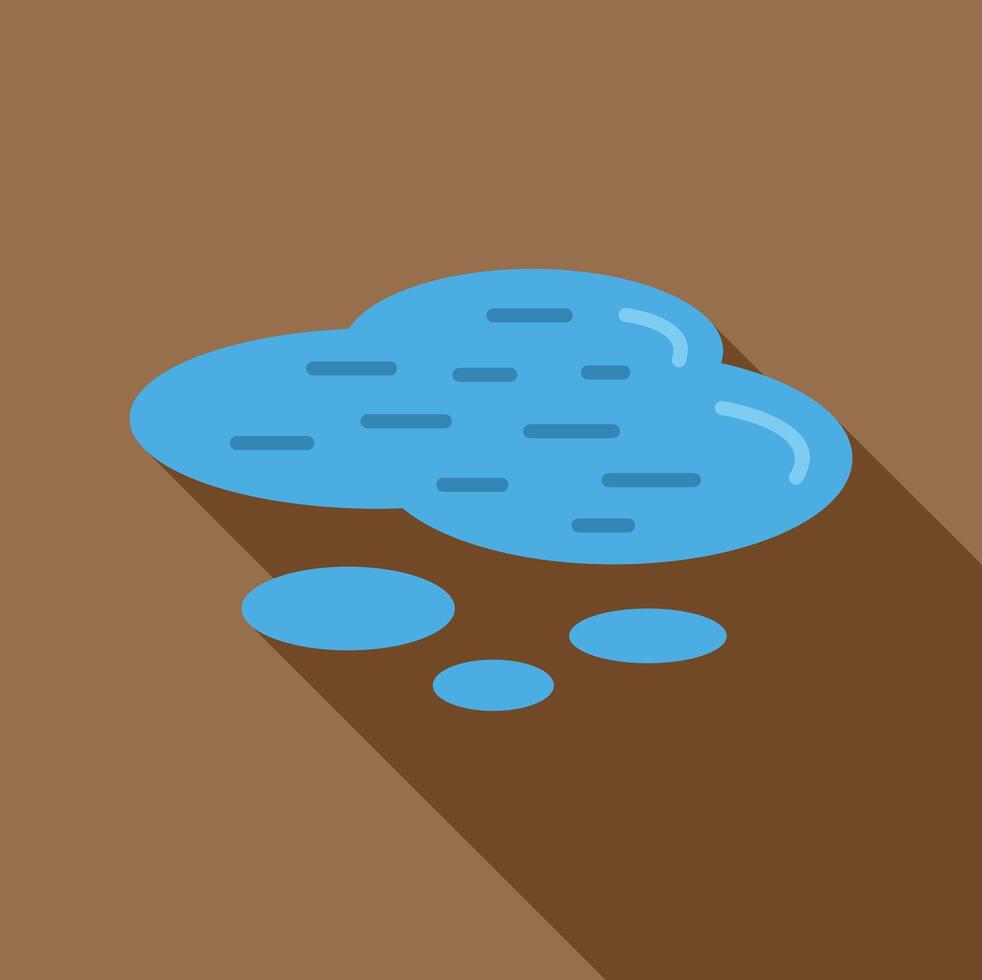 Blue water puddle forming on brown surface with long shadow vector