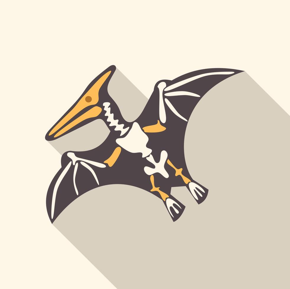 Pterodactyl skeleton flying with wide wings and long beak vector