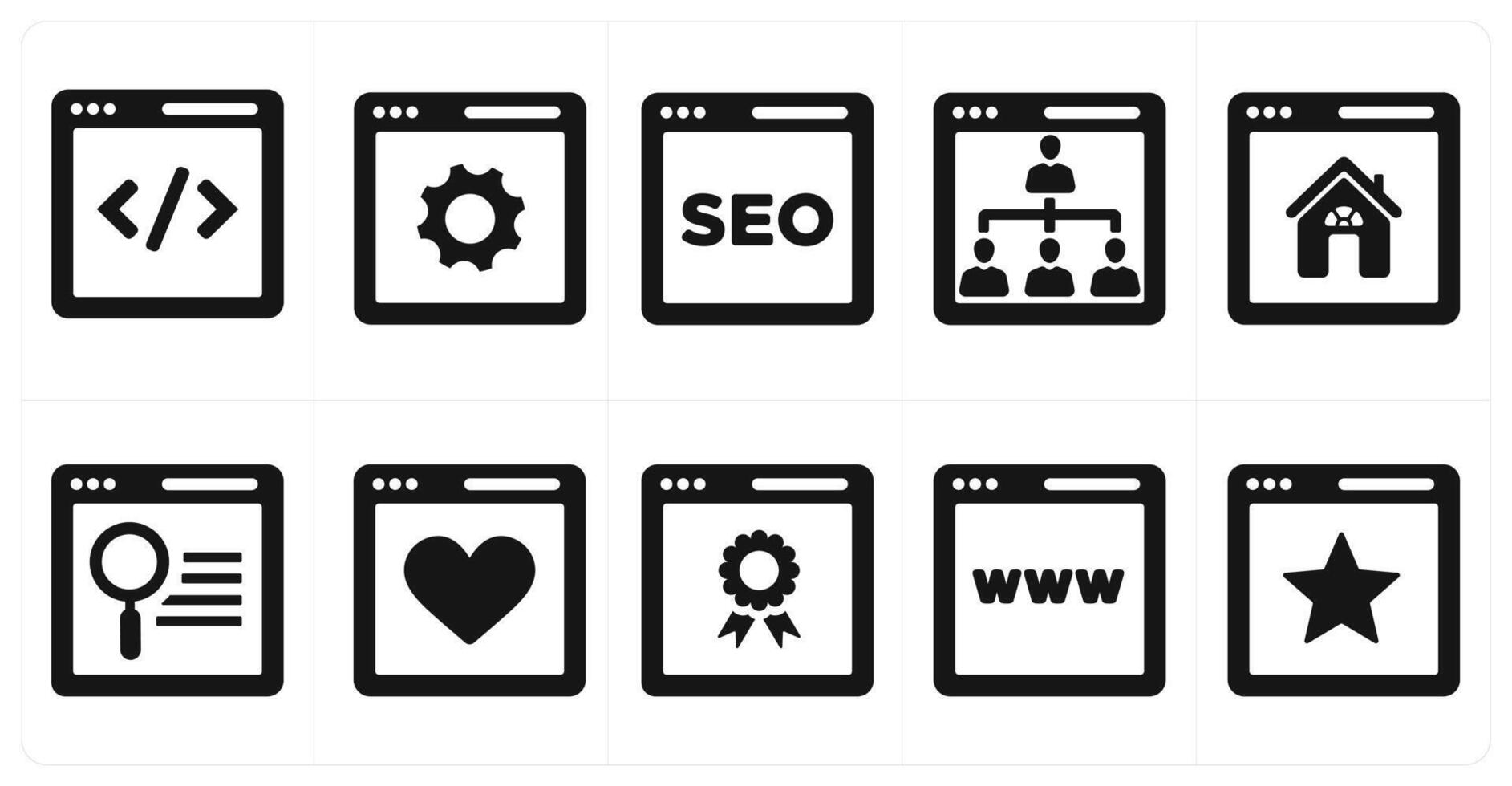 A set of 10 web marketing icons as programming, seo, hierarchy vector
