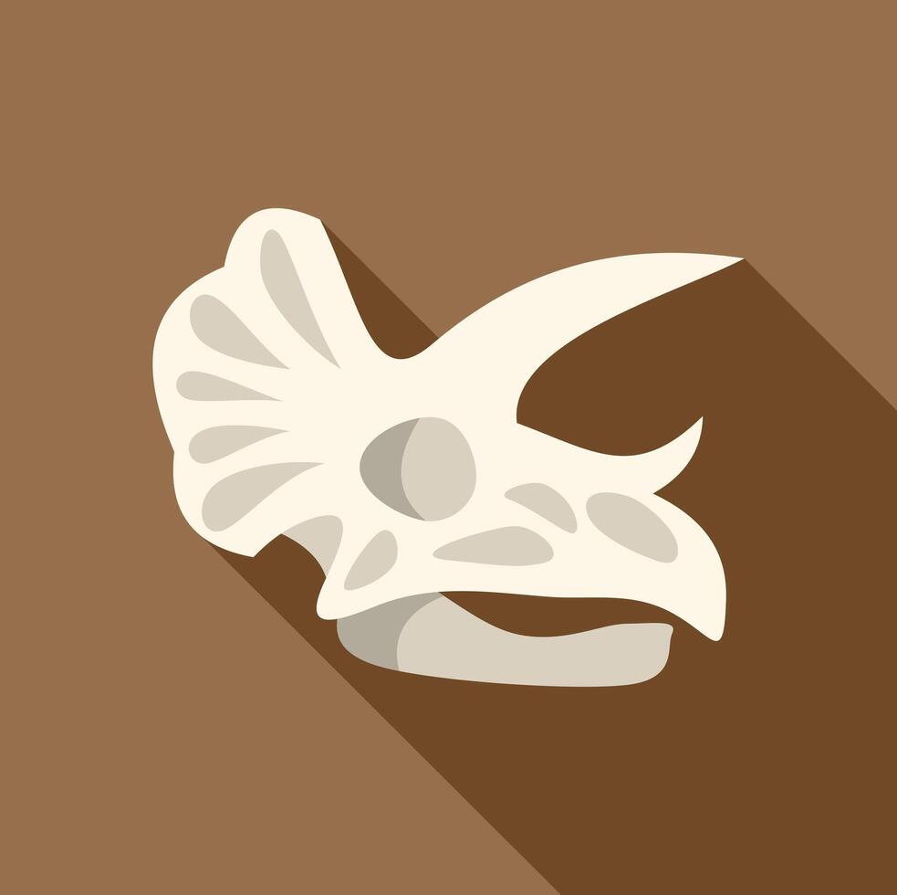 Triceratops skull fossil resting on brown background vector