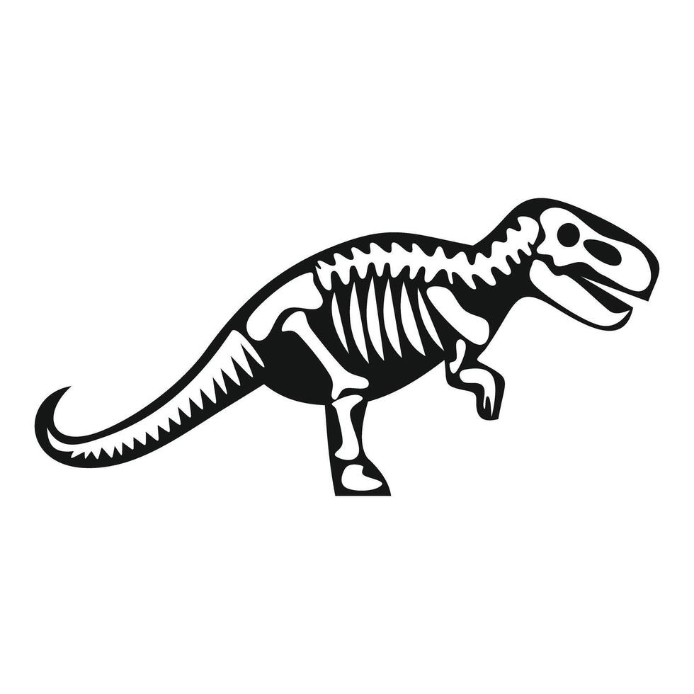 Black and white drawing of a tyrannosaurus rex skeleton walking vector