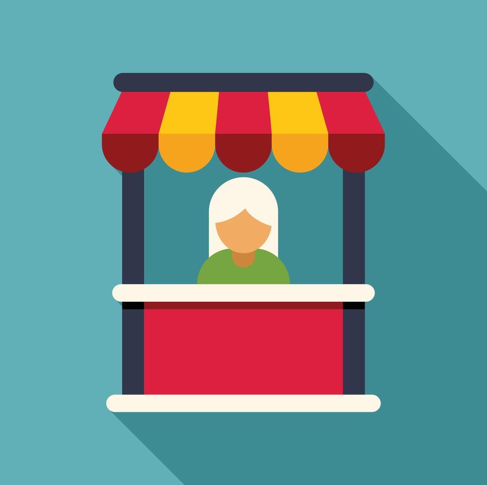 Street vendor working at kiosk selling products vector