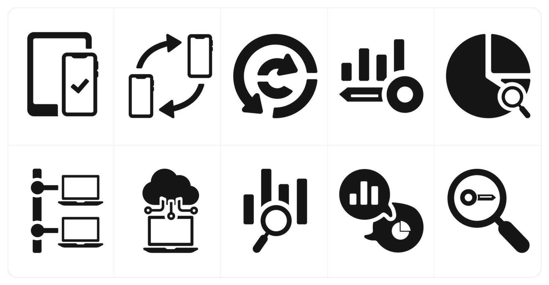 A set of 10 web marketing icons as responsive, synchronization, data analysis vector