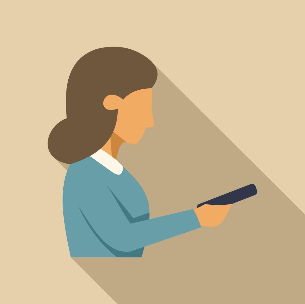 Businesswoman using remote control, side view, flat design with long shadow vector