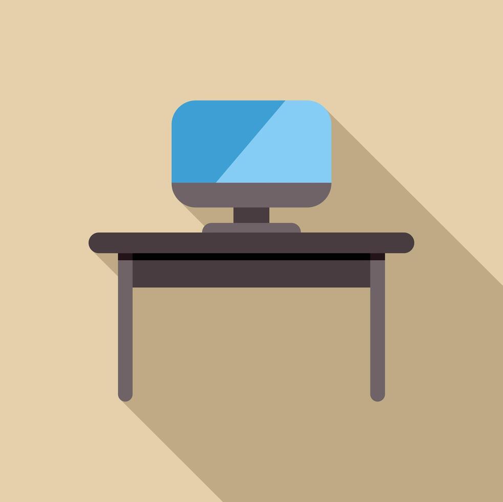 Modern office desk with computer displaying vibrant blue screen vector