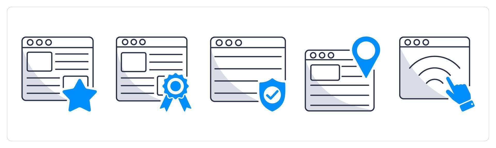 un conjunto de 5 5 web diseño íconos como favorito sitio web, página calidad, web seguridad vector