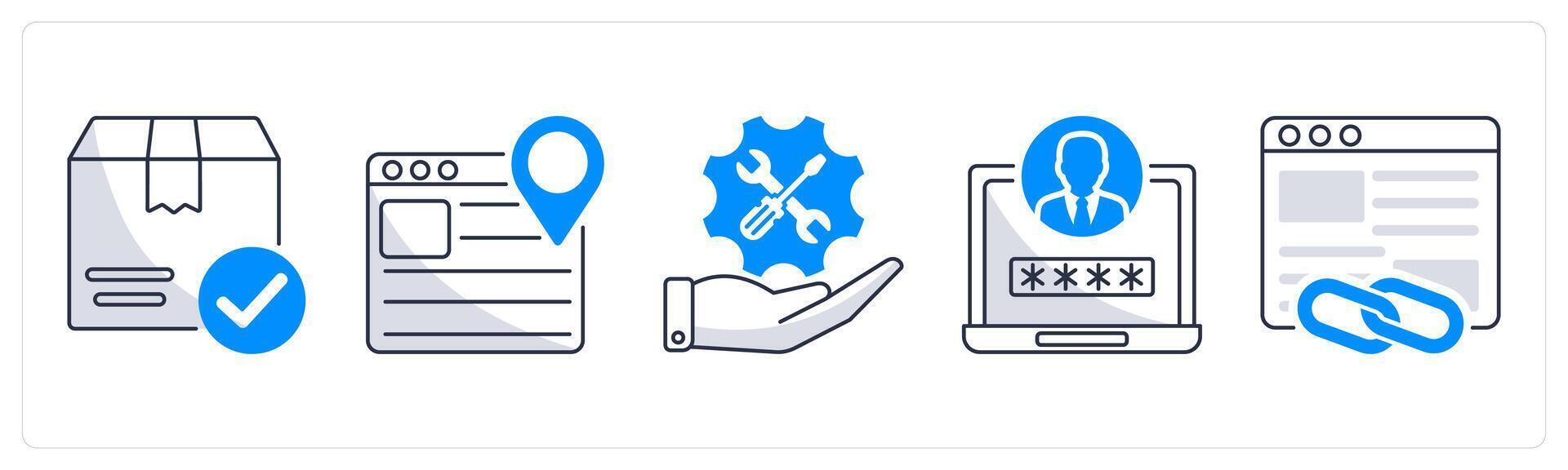 A set of 5 web design icons as package box, web navigation, maintenance vector