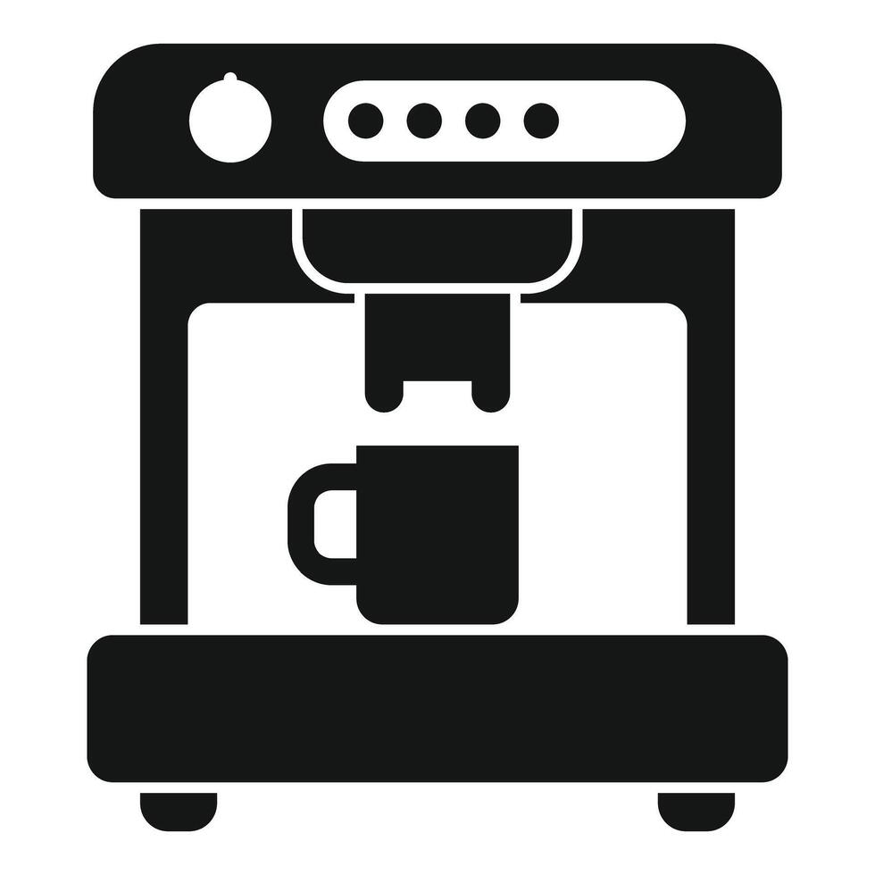 Coffee machine pouring coffee into mug, simple black icon vector