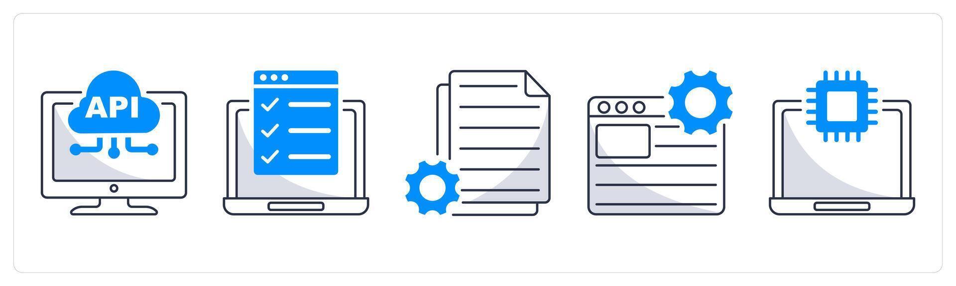 un conjunto de 5 5 web diseño íconos como api interfaz, pruebas características, contenido administrar vector