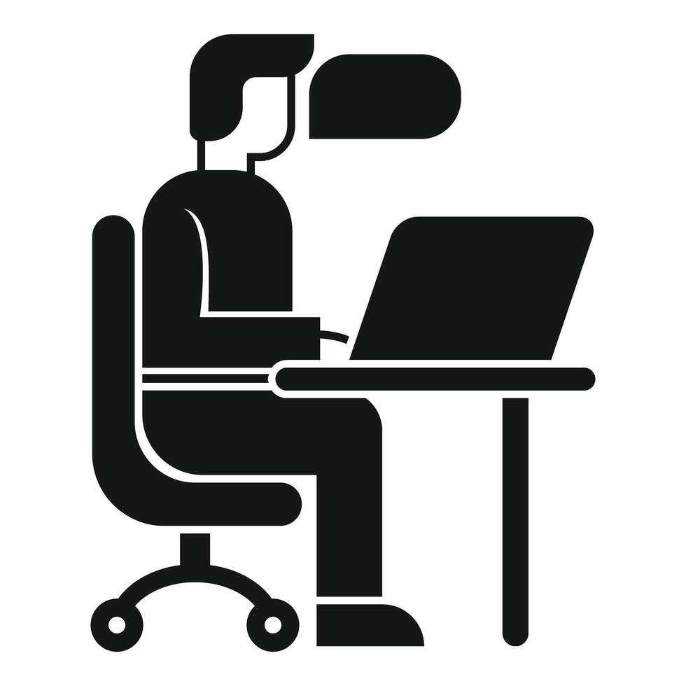 Office worker using laptop and talking, online business meeting icon, simple style vector