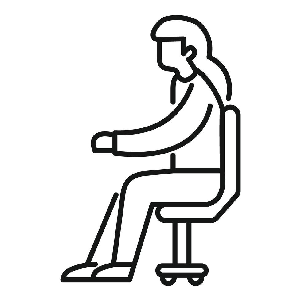 Office worker sitting on rolling chair typing on keyboard side view vector