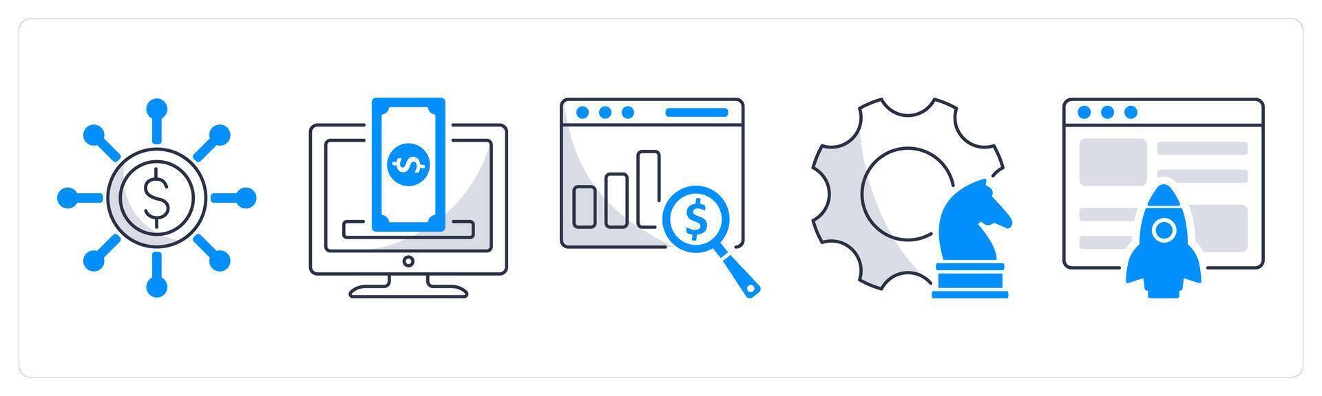 A set of 5 blockchain icons as crowdfunding, crowdfunding platform, financial data analytics vector