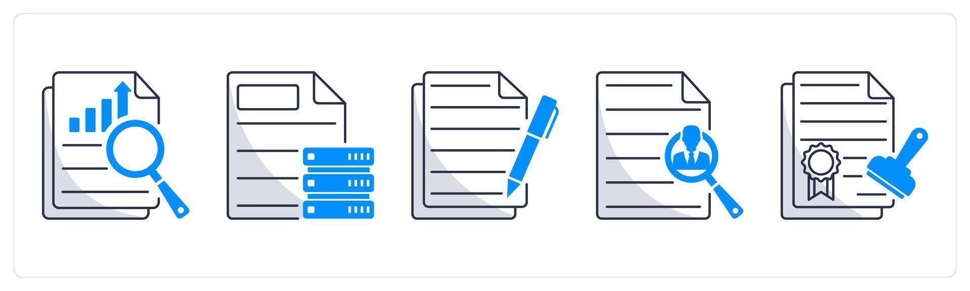 A set of 5 business icons as market research, business data, contract vector