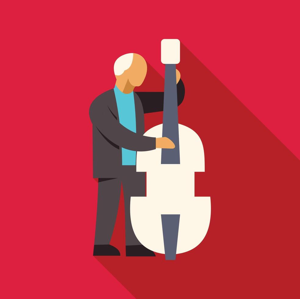 Musician playing double bass with red background vector