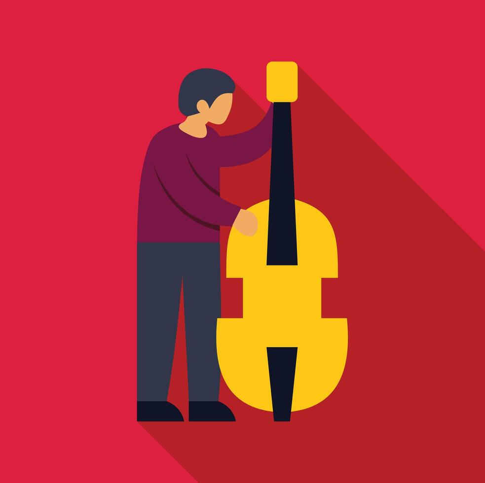 Musician holding a double bass on red background vector