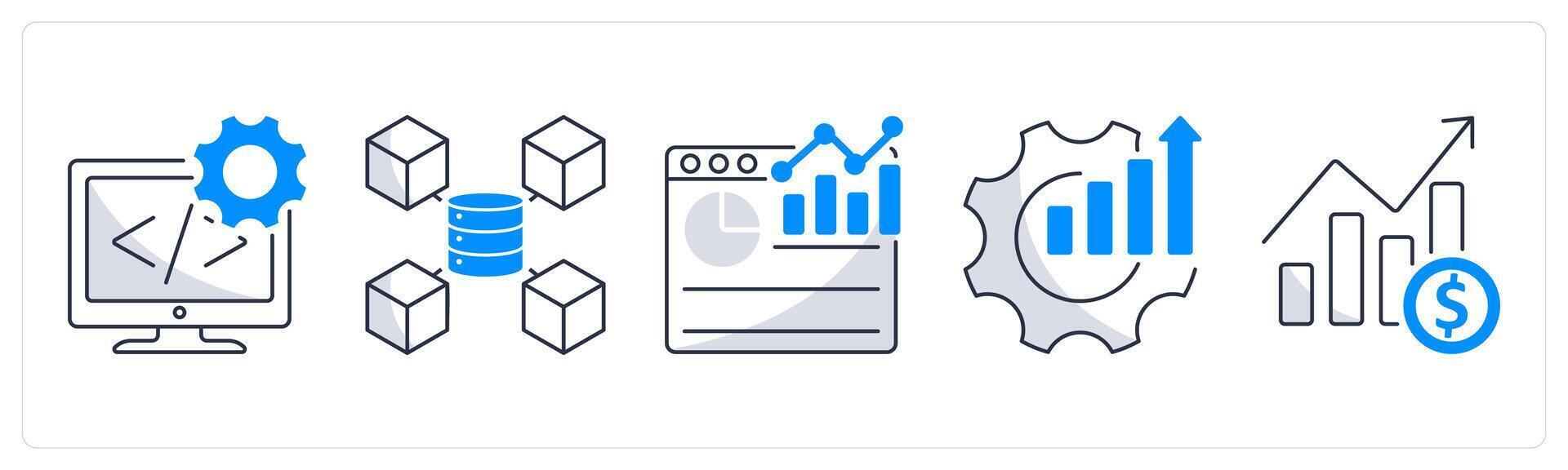 A set of 5 business icons as development, big data, analytics vector