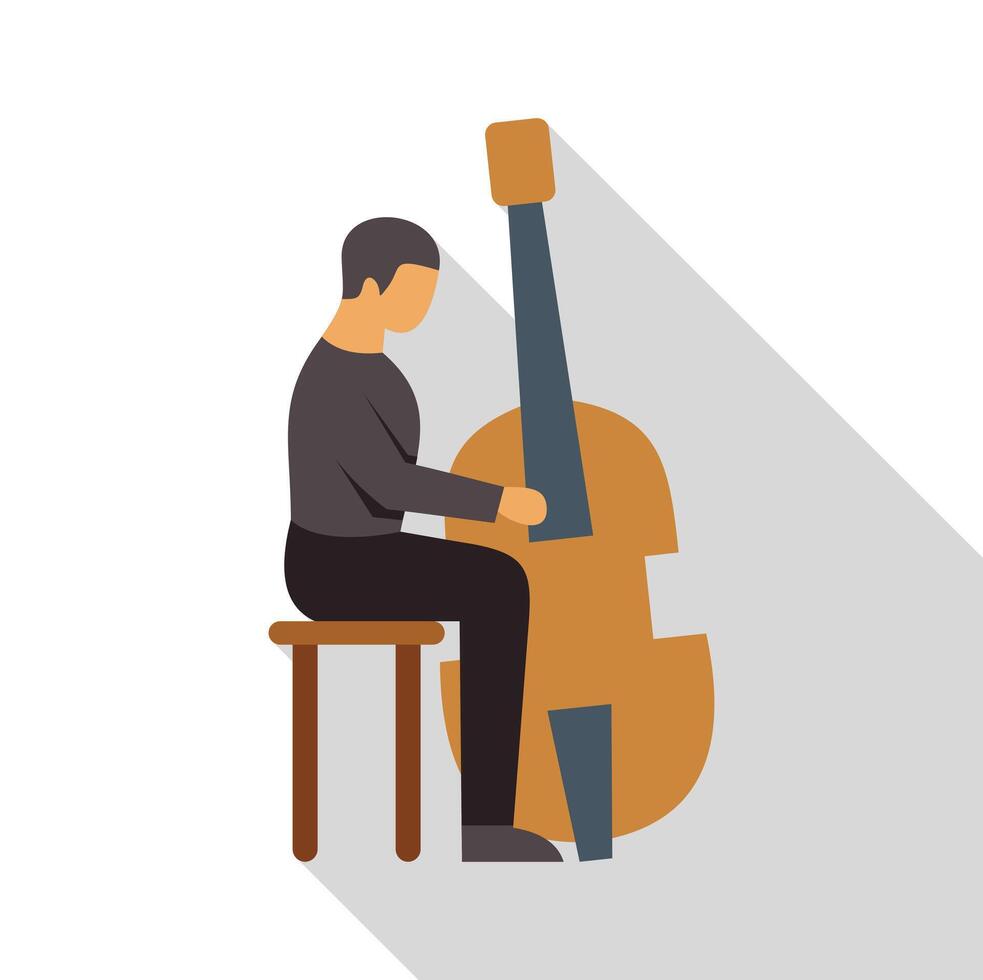 Musician playing double bass while sitting on stool vector