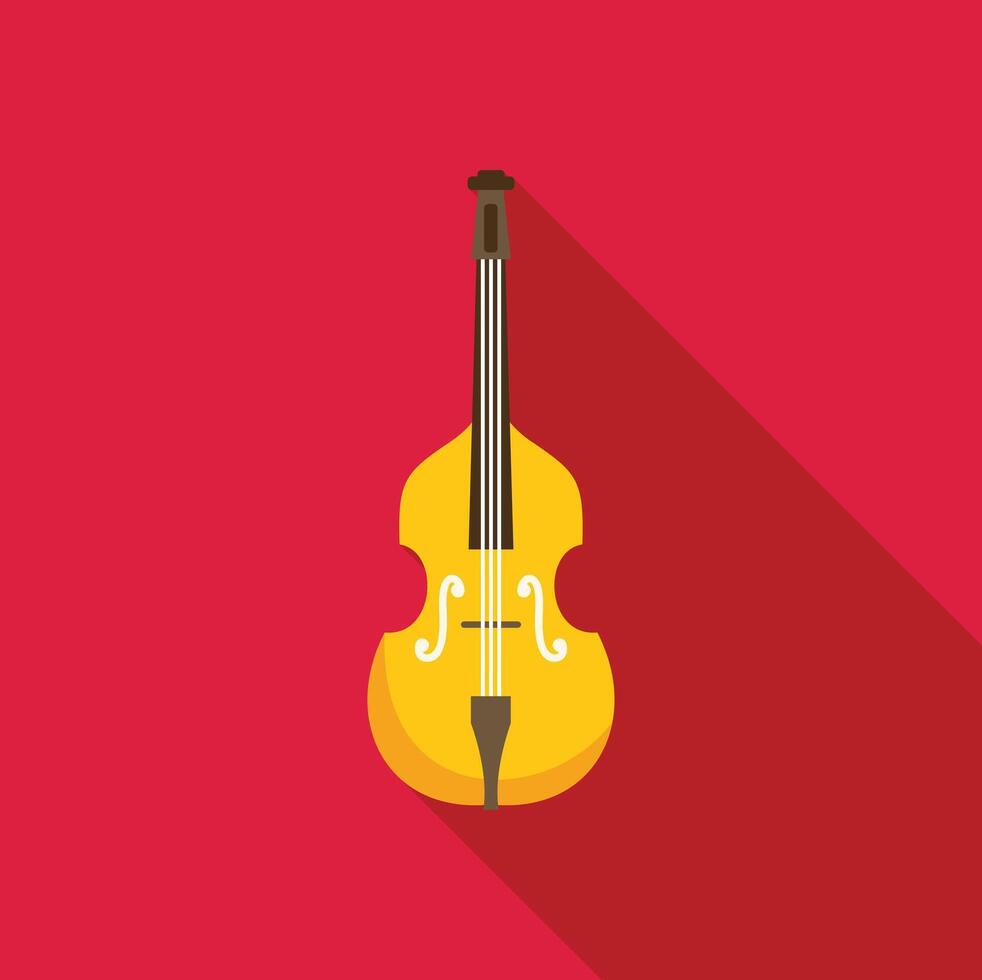 Yellow double bass with long shadow on red background vector