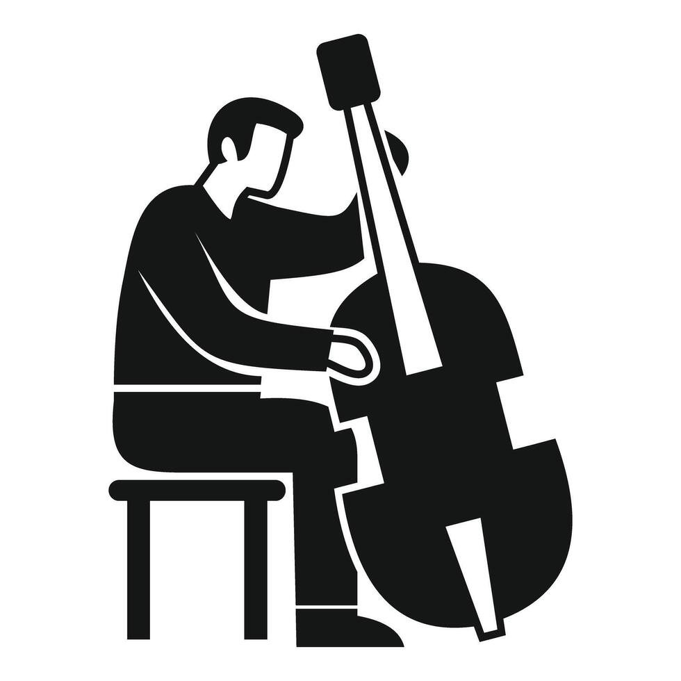 Musician playing double bass while sitting on stool vector